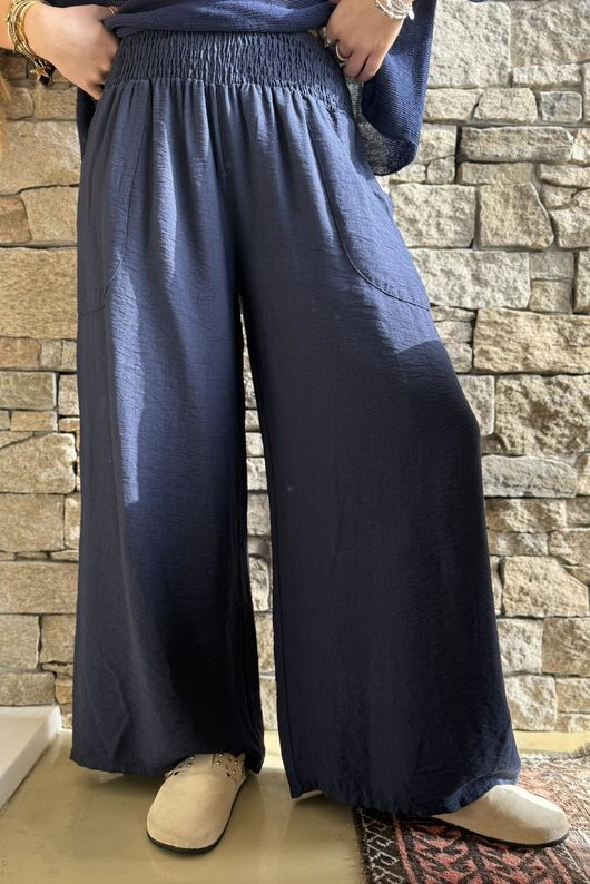 Basso Shirring Wide Leg Pant Navy